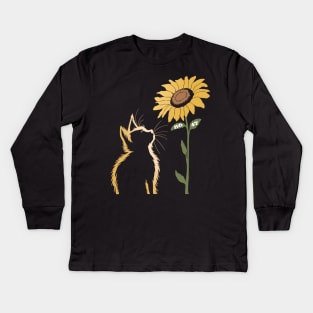 8647 Cat Sunflower – Subtle Anti-Trump Political Design for Cat Lovers Kids Long Sleeve T-Shirt